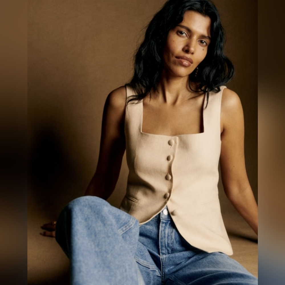 🌿Sezane Zelinda Chestnut Linen Vest NWT Size 14 FINAL - Picture 9 of 14